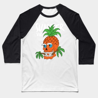 Funny skull pineapple with palm trees Baseball T-Shirt